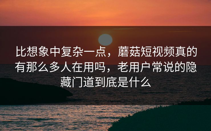 比想象中复杂一点，蘑菇短视频真的有那么多人在用吗，老用户常说的隐藏门道到底是什么